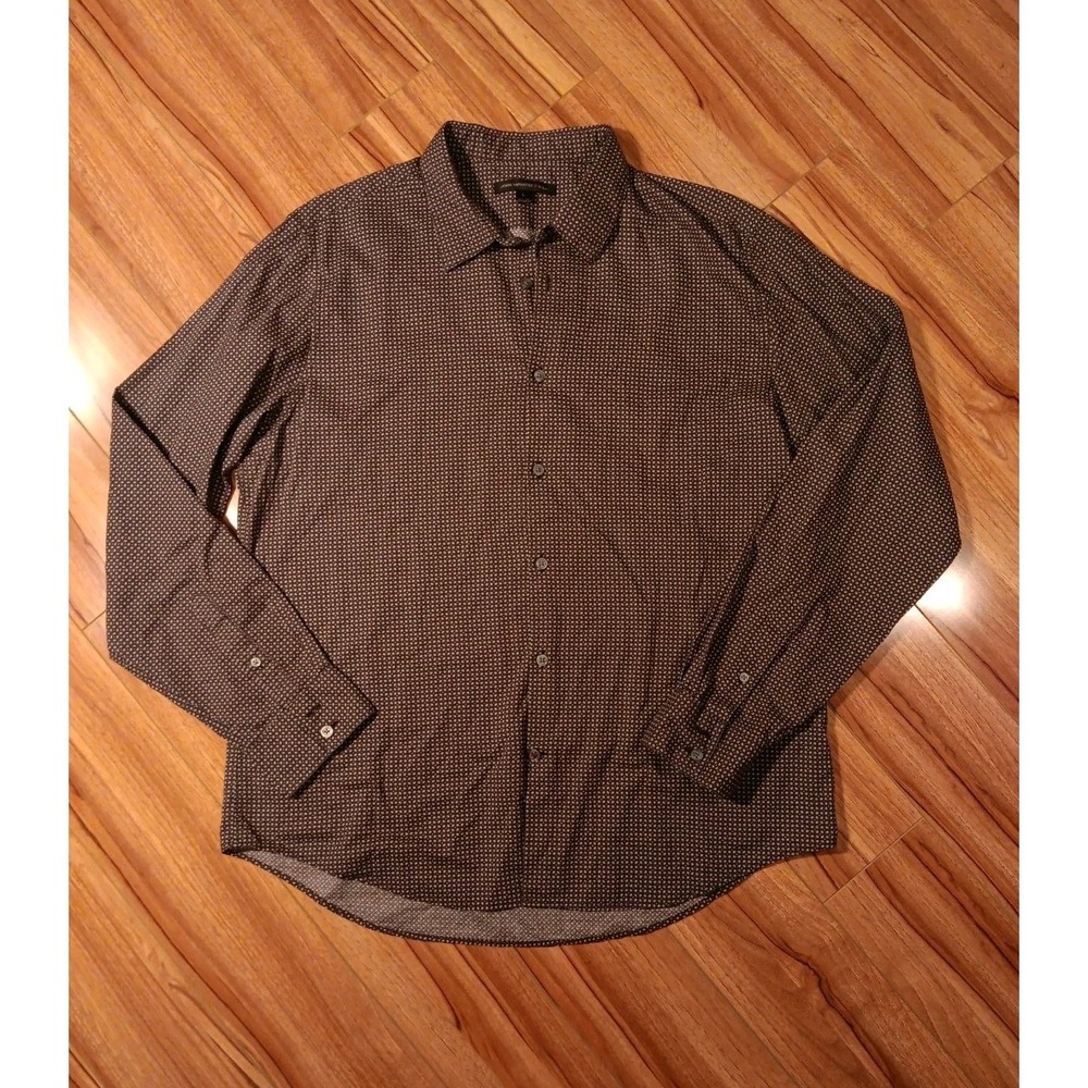 John Varvatos USA Shirt Men Large Gray Prizm Cotton Long Sleeve Button Up Casual